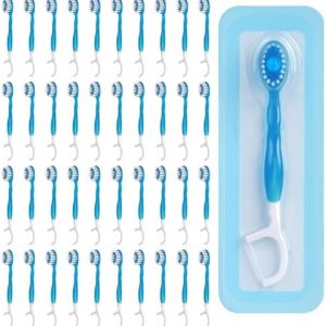 Travel-Friendly Coolmint Disposable Toothbrushes with Floss and Tongue Scraper | Portable Mint Flavored Mini Toothbrush